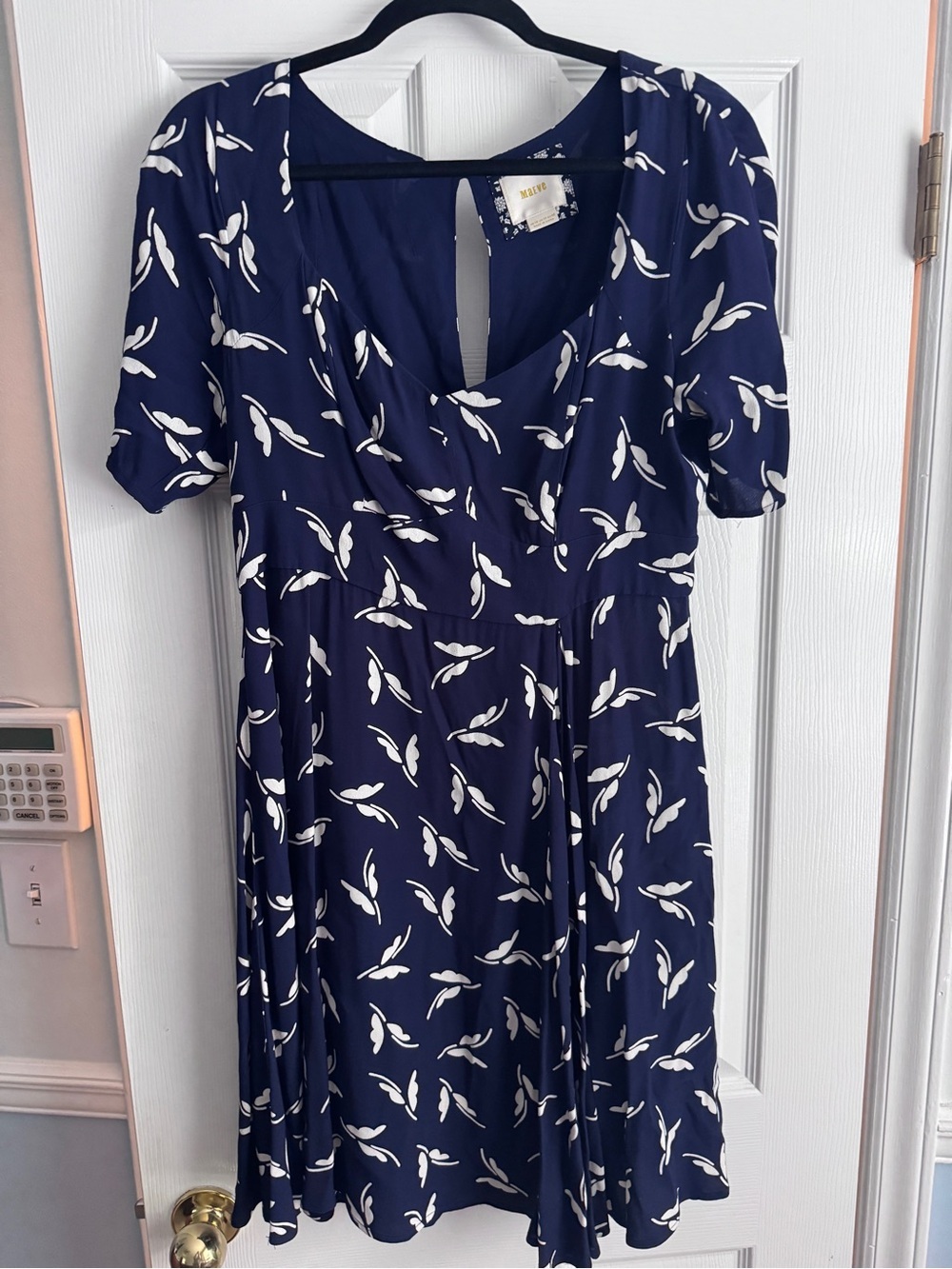 Maeve Anthropologie Navy Botanical Fit & Flare Dress Size 10